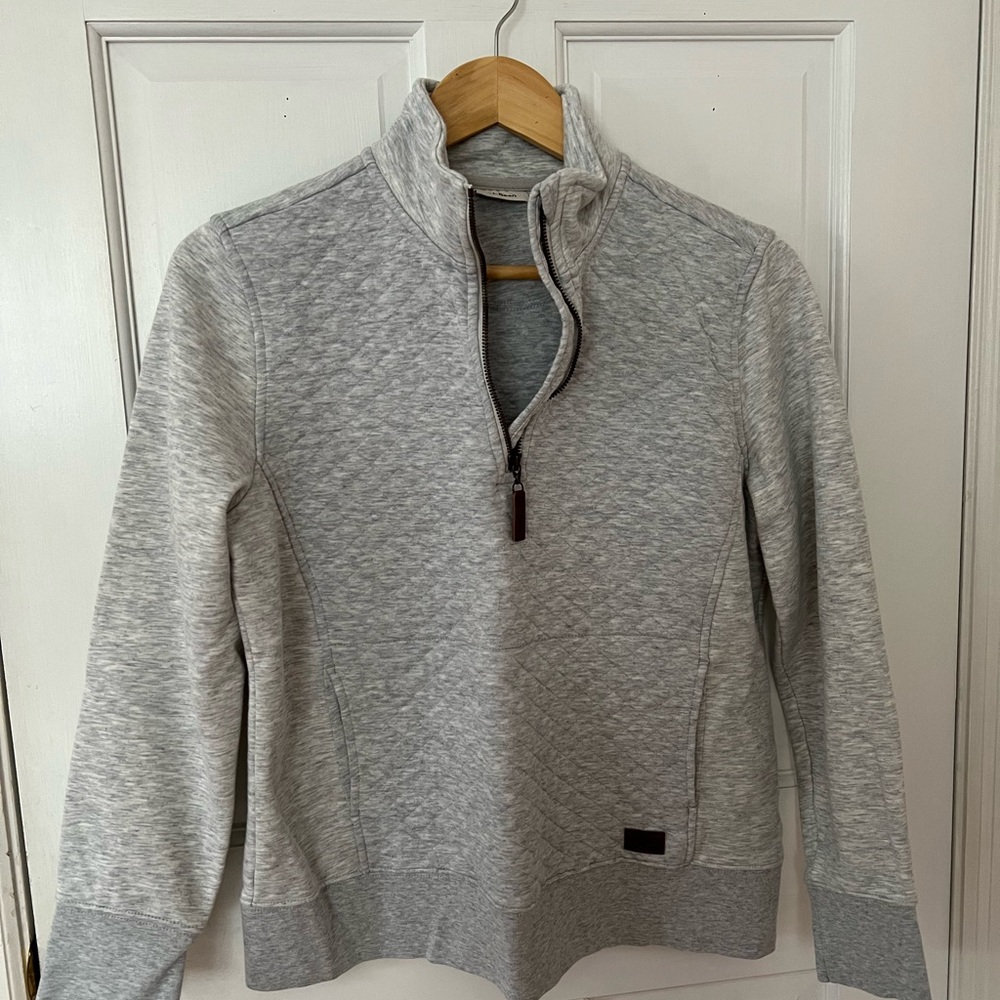 LL Bean Gray Quilted Pullover Sweatshirt with Quarter Zipper MEDIUM PETITE